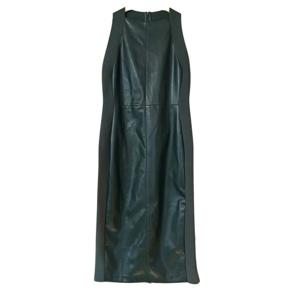 Ann Taylor faux leather mixed media sweater dress green size 6